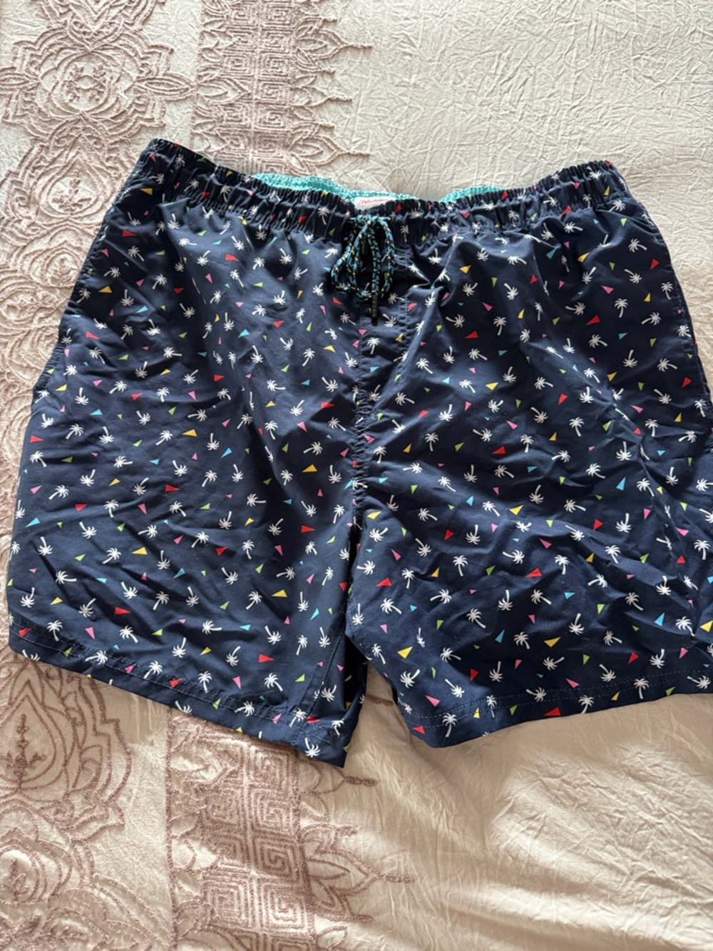 Men's Navy Tropical Print Swim Trunks